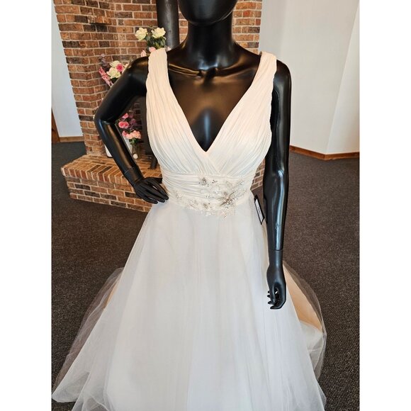 Alfred Sung V-Neck Taffeta/Tulle Wedding Gown - Picture 3 of 4